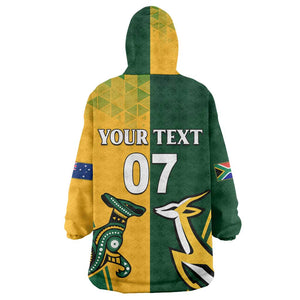 Personalised Australia Mix South Africa Rugby Wearable Blanket Hoodie Wallabies And Springboks - Champions Special Ver