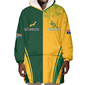 Personalised Australia Mix South Africa Rugby Wearable Blanket Hoodie Wallabies And Springboks - Champions Special Ver