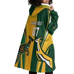 Personalised Australia Mix South Africa Rugby Wearable Blanket Hoodie Wallabies And Springboks - Champions Special Ver