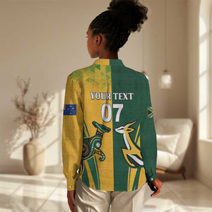 Personalised Australia Mix South Africa Rugby Women Casual Shirt Wallabies And Springboks - Champions Special Ver