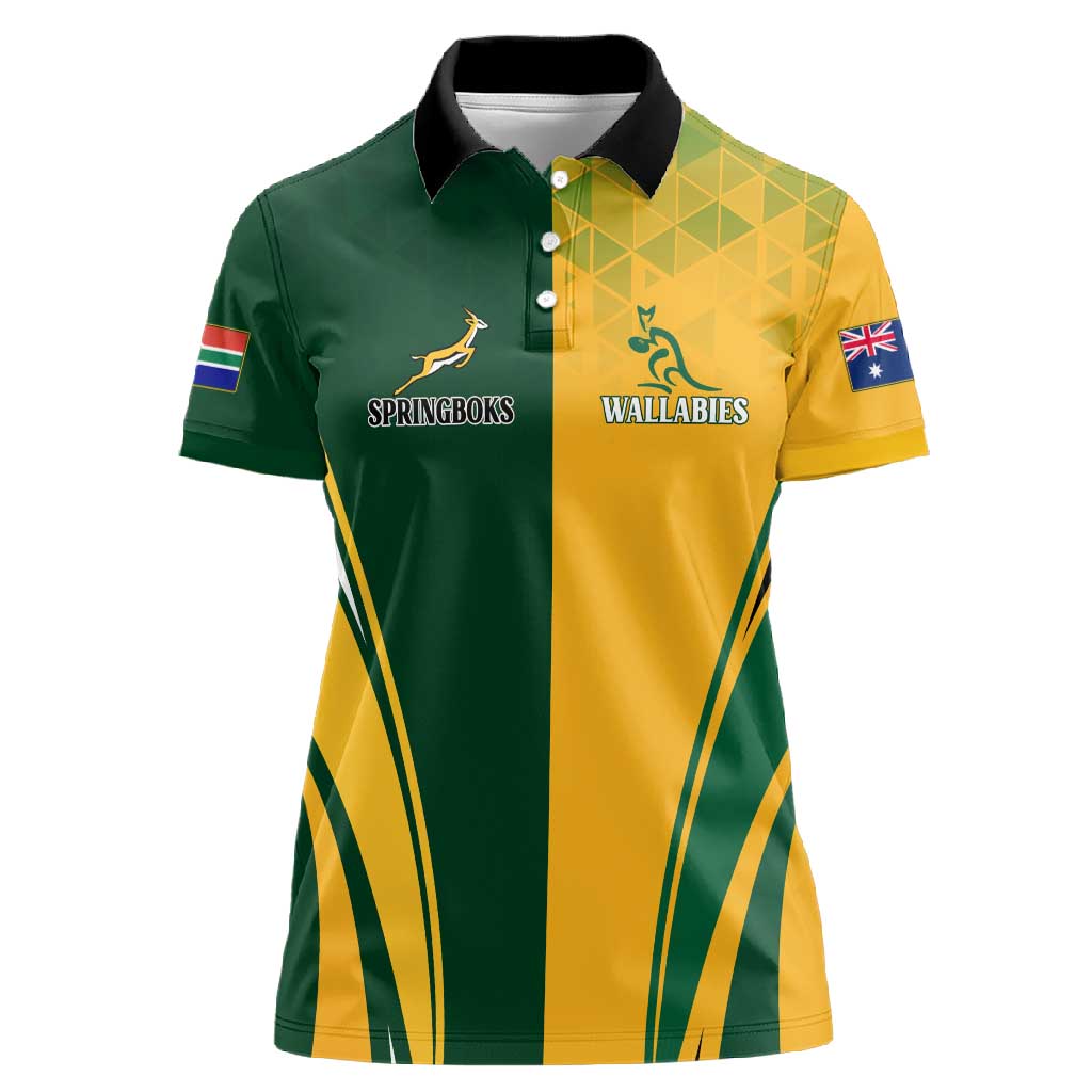 Personalised Australia Mix South Africa Rugby Women Polo Shirt Wallabies And Springboks - Champions Special Ver