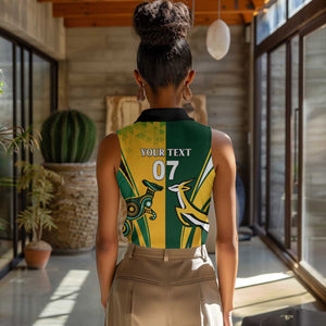 Personalised Australia Mix South Africa Rugby Women Sleeveless Polo Shirt Wallabies And Springboks - Champions Special Ver