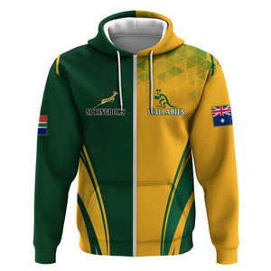 Personalised Australia Mix South Africa Rugby Zip Hoodie Wallabies And Springboks - Champions Special Ver