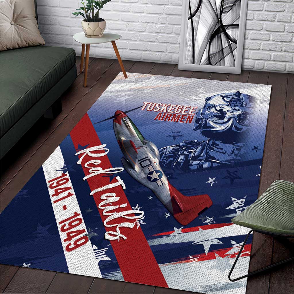 Tuskegee Airmen Red Tails Area Rug Straighten Up and Fly Right - Blue White - African Pride