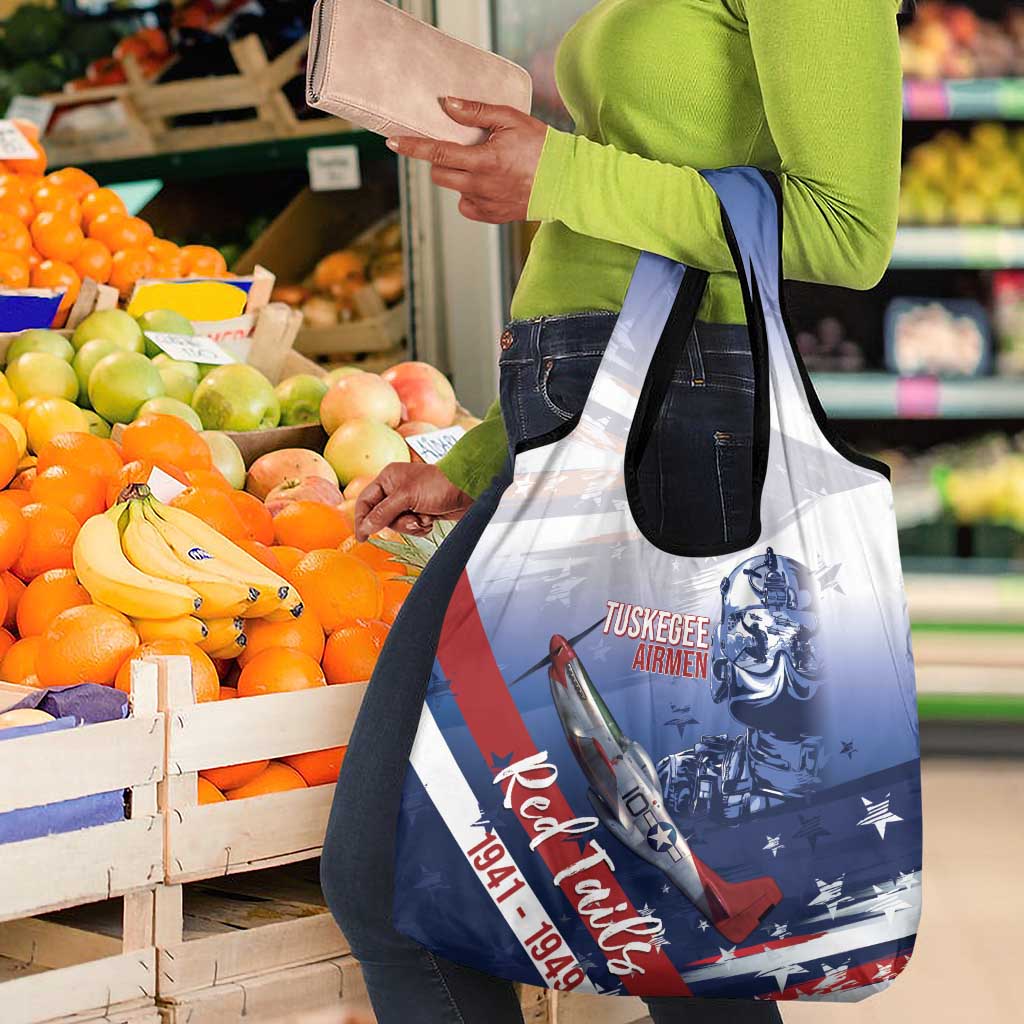 Tuskegee Airmen Red Tails Grocery Bag Straighten Up and Fly Right - Blue White - African Pride