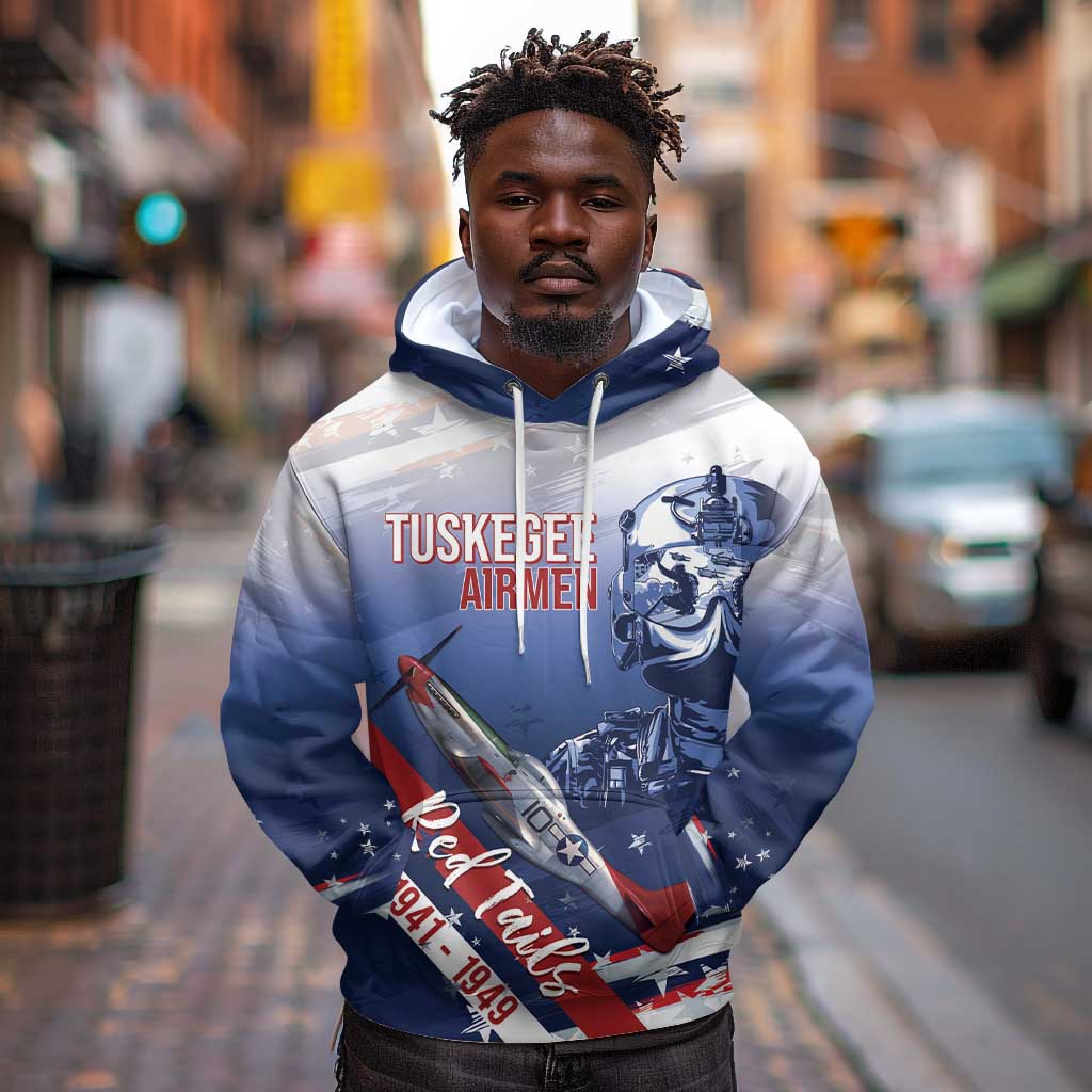 Tuskegee Airmen Red Tails Hoodie Straighten Up and Fly Right - Blue White - African Pride