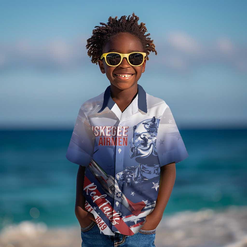 Tuskegee Airmen Red Tails Kid Hawaiian Shirt Straighten Up and Fly Right - Blue White - African Pride