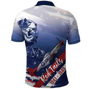 Tuskegee Airmen Red Tails Polo Shirt Straighten Up and Fly Right - Blue White - African Pride
