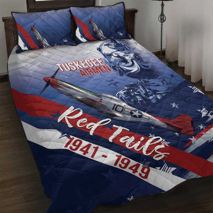 Tuskegee Airmen Red Tails Quilt Bed Set Straighten Up and Fly Right - Blue White - African Pride