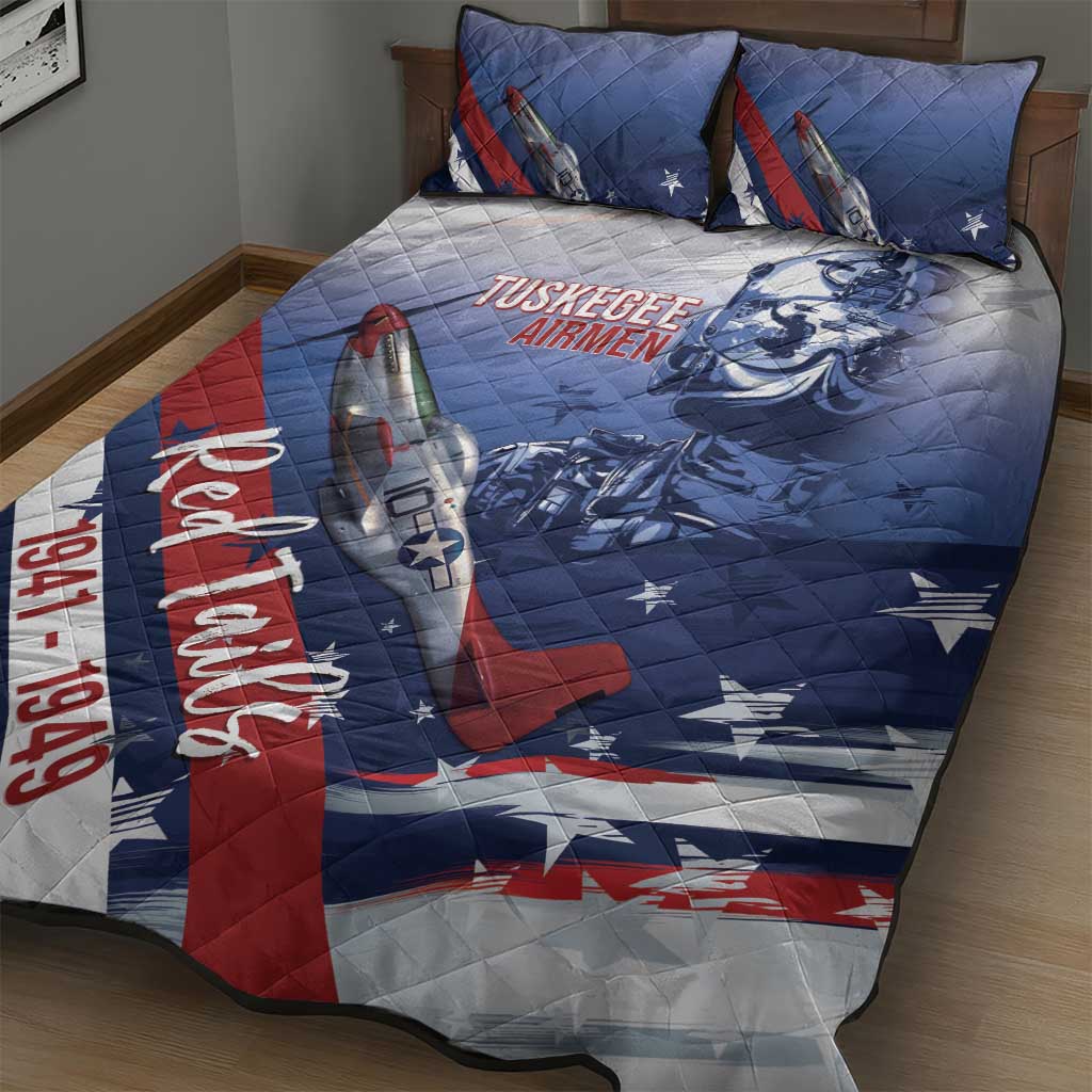 Tuskegee Airmen Red Tails Quilt Bed Set Straighten Up and Fly Right - Blue White - African Pride