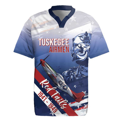 Tuskegee Airmen Red Tails Rugby Jersey Straighten Up and Fly Right - Blue White - African Pride