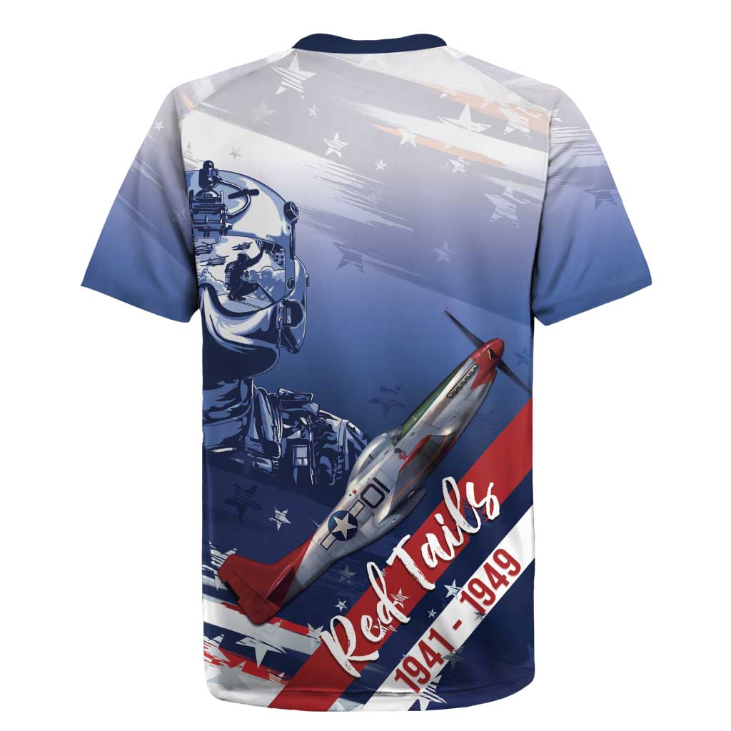 Tuskegee Airmen Red Tails Rugby Jersey Straighten Up and Fly Right - Blue White - African Pride