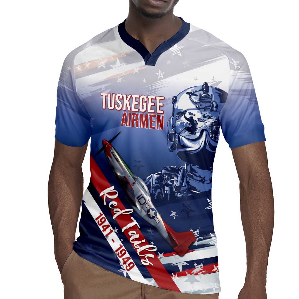 Tuskegee Airmen Red Tails Rugby Jersey Straighten Up and Fly Right - Blue White - African Pride