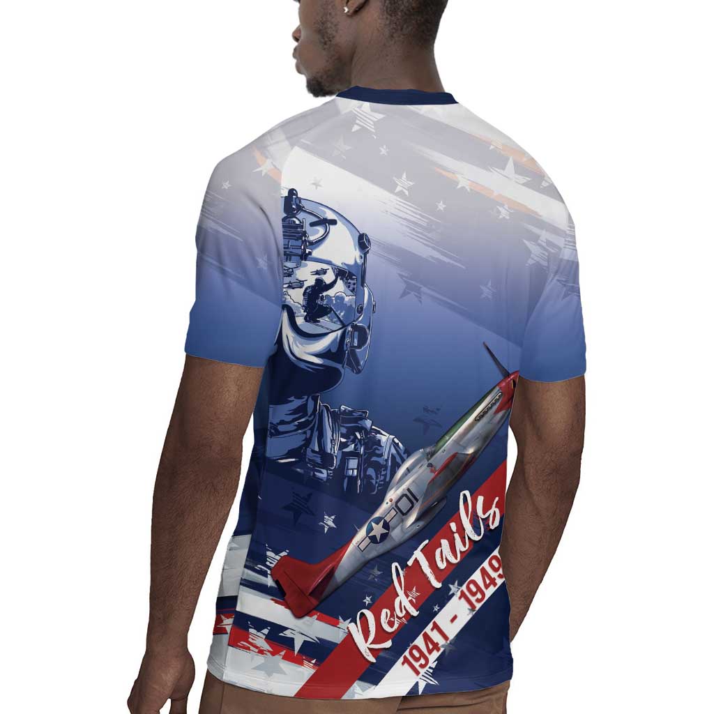 Tuskegee Airmen Red Tails Rugby Jersey Straighten Up and Fly Right - Blue White - African Pride