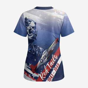 Tuskegee Airmen Red Tails Scrub Top Straighten Up and Fly Right - Blue White - African Pride