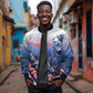 Tuskegee Airmen Red Tails Sleeve Zip Bomber Jacket Straighten Up and Fly Right - Blue White - African Pride