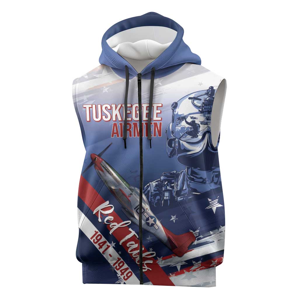 Tuskegee Airmen Red Tails Sleeveless Zip Hoodie Straighten Up and Fly Right - Blue White - African Pride
