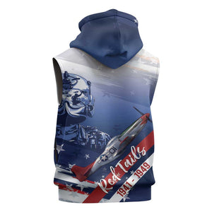 Tuskegee Airmen Red Tails Sleeveless Zip Hoodie Straighten Up and Fly Right - Blue White - African Pride