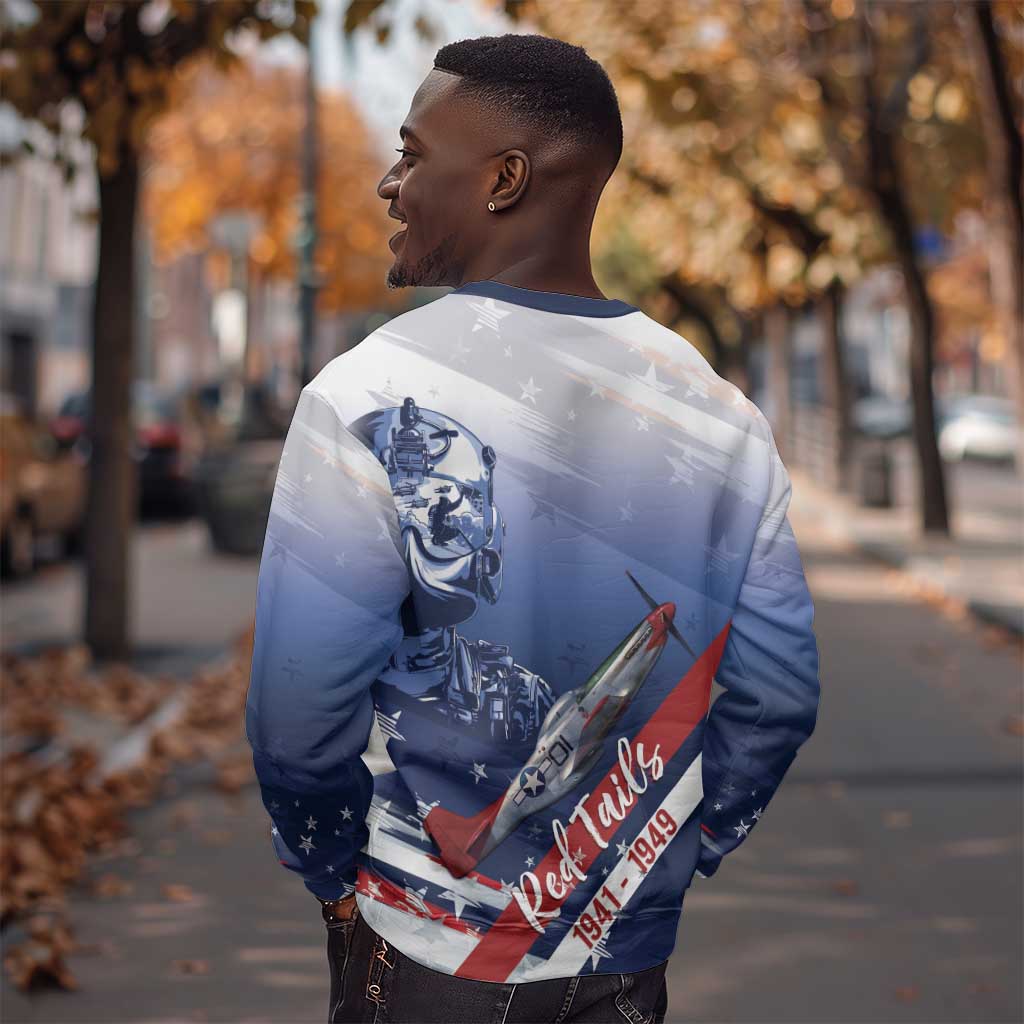 Tuskegee Airmen Red Tails Sweatshirt Straighten Up and Fly Right - Blue White - African Pride