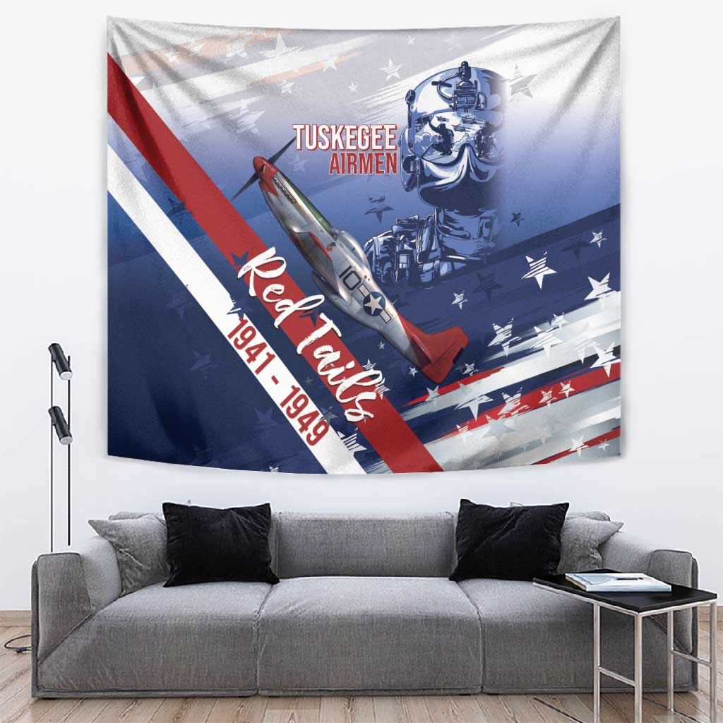 Tuskegee Airmen Red Tails Tapestry Straighten Up and Fly Right - Blue White - African Pride