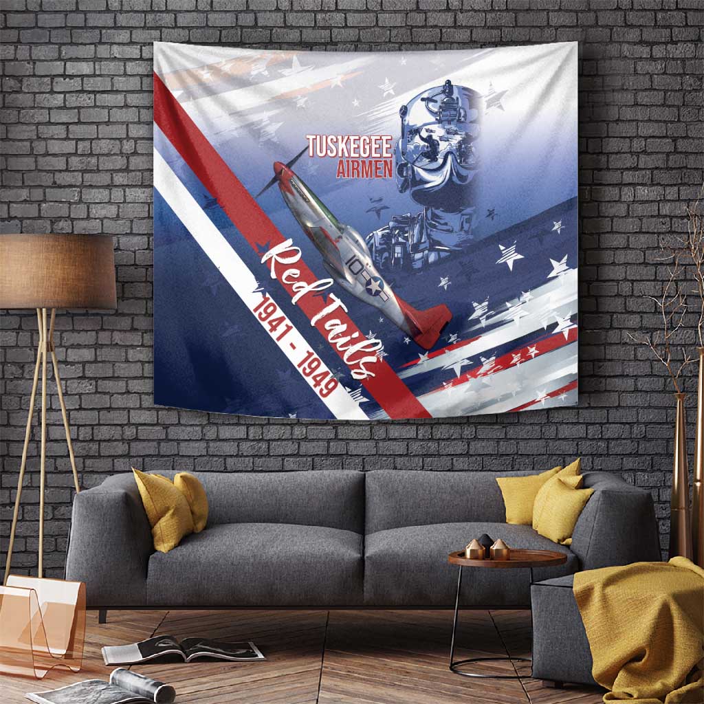 Tuskegee Airmen Red Tails Tapestry Straighten Up and Fly Right - Blue White - African Pride