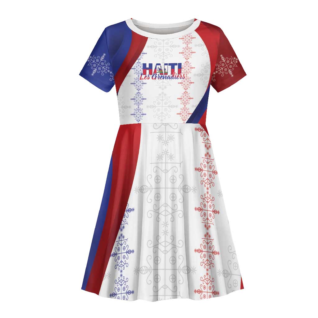 Les Grenadiers Afro-Haiti Personalized Kid Short Sleeve Dress Voodoo Veve Papa Legba LT7