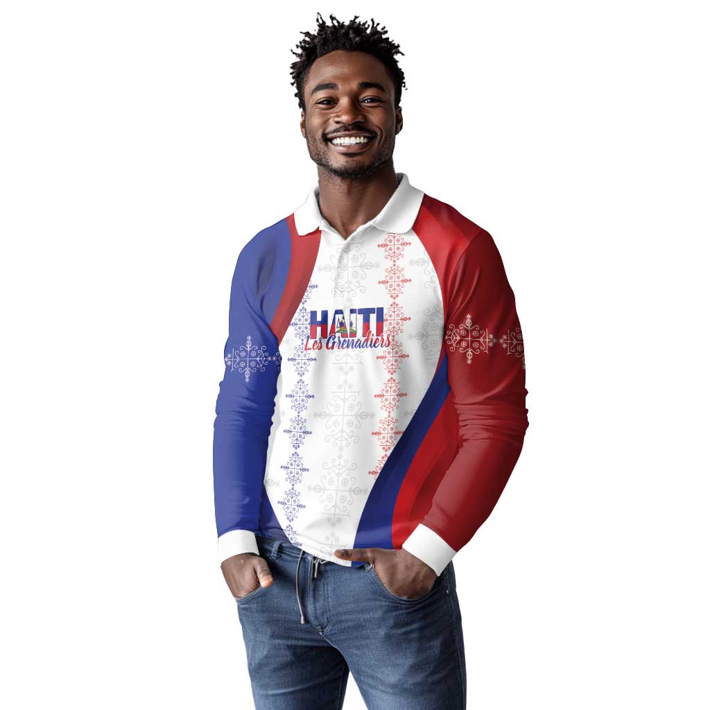 Les Grenadiers Afro-Haiti Personalized Long Sleeve Polo Shirt Voodoo Veve Papa Legba - African Pride