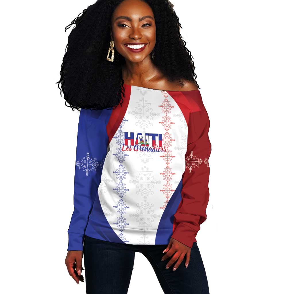 Les Grenadiers Afro-Haiti Personalized Off Shoulder Sweater Voodoo Veve Papa Legba - African Pride