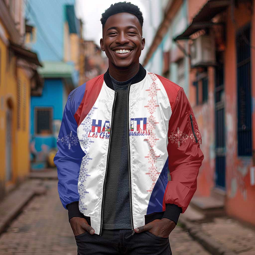 Les Grenadiers Afro-Haiti Personalized Sleeve Zip Bomber Jacket Voodoo Veve Papa Legba - African Pride