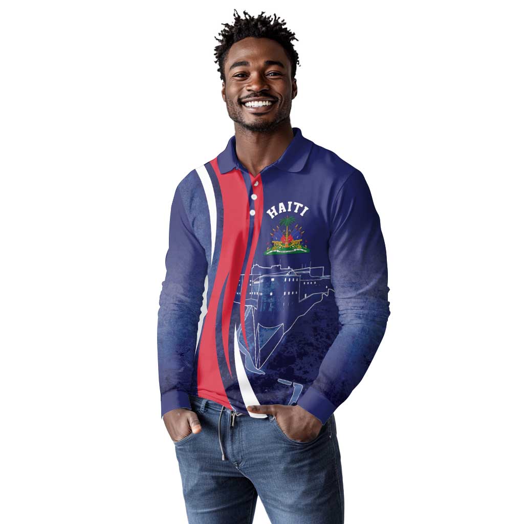 Personalized Haiti Citadelle Laferrière Long Sleeve Polo Shirt Grunge Style