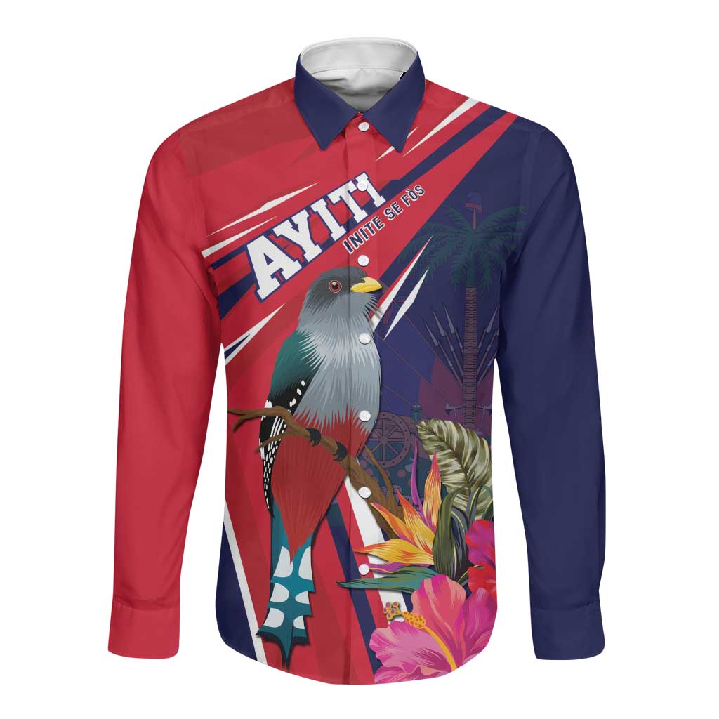 Haiti Personalized Long Sleeve Button Shirt Hispaniolan Trogon Tropical Vibes