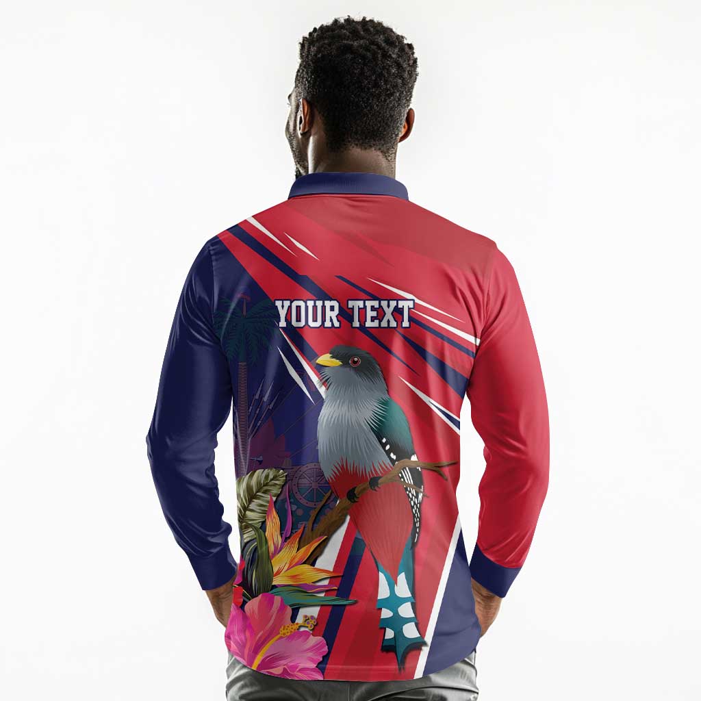 Haiti Personalized Long Sleeve Polo Shirt Hispaniolan Trogon Tropical Vibes