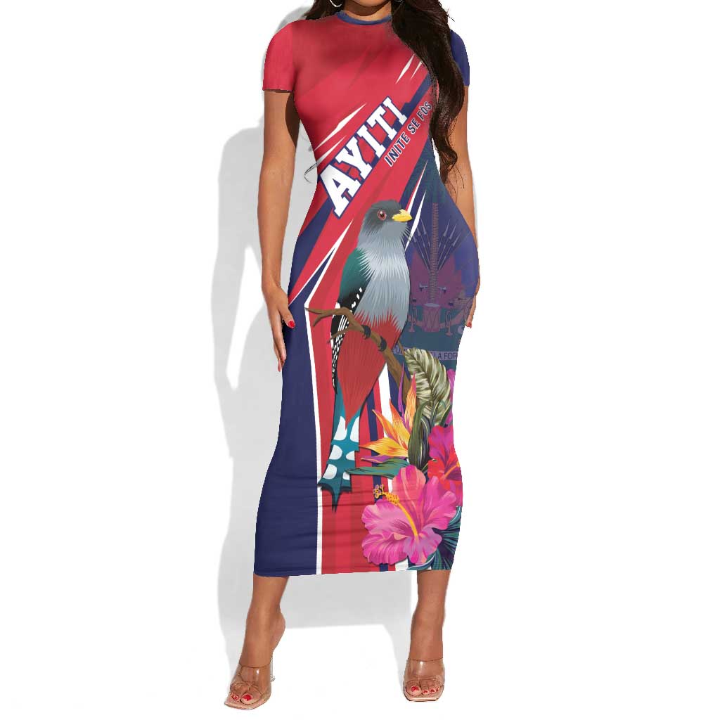 Haiti Personalized Short Sleeve Bodycon Dress Hispaniolan Trogon Tropical Vibes LT7
