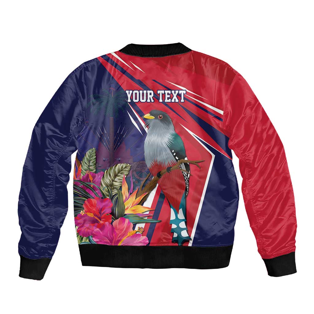 Haiti Personalized Sleeve Zip Bomber Jacket Hispaniolan Trogon Tropical Vibes