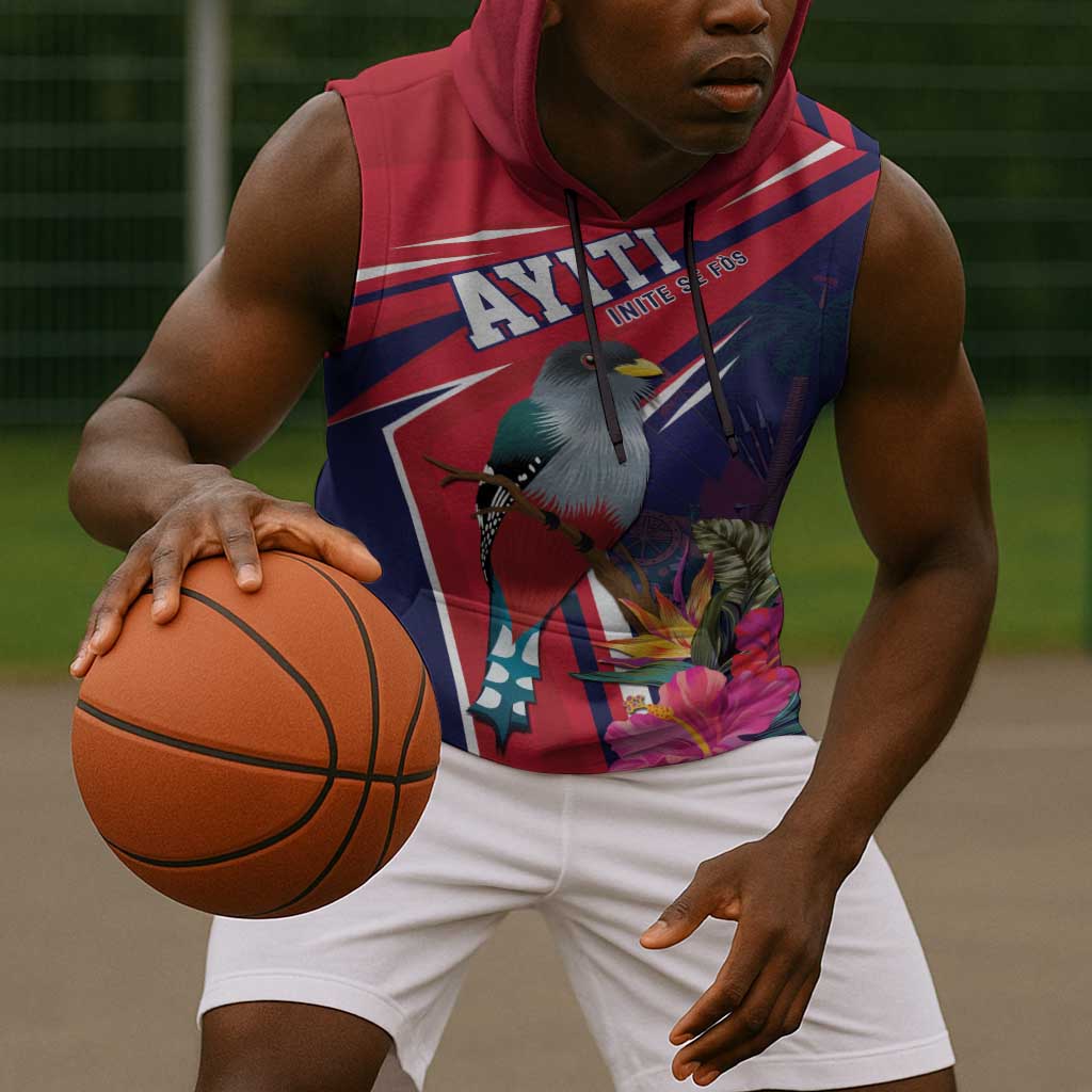 Haiti Personalized Sleeveless Hoodie Hispaniolan Trogon Tropical Vibes - African Pride