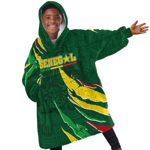 Custom Senegal Football KId Wearable Blanket Hoodie Nations Cup 2024 Téranga Lions