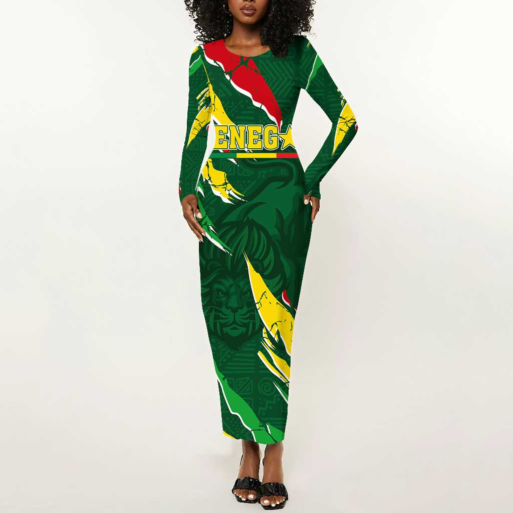 Custom Senegal Football Long Sleeve Bodycon Dress Nations Cup 2024 Téranga Lions