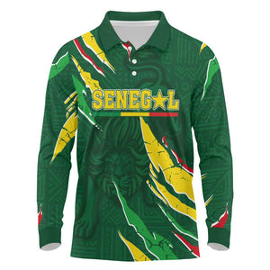 Custom Senegal Football Long Sleeve Polo Shirt Nations Cup 2024 Téranga Lions