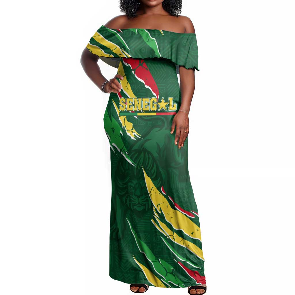 Custom Senegal Football Off Shoulder Maxi Dress Nations Cup 2024 Téranga Lions