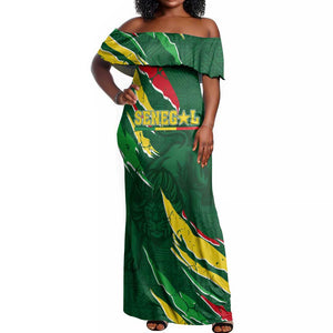 Custom Senegal Football Off Shoulder Maxi Dress Nations Cup 2024 Téranga Lions