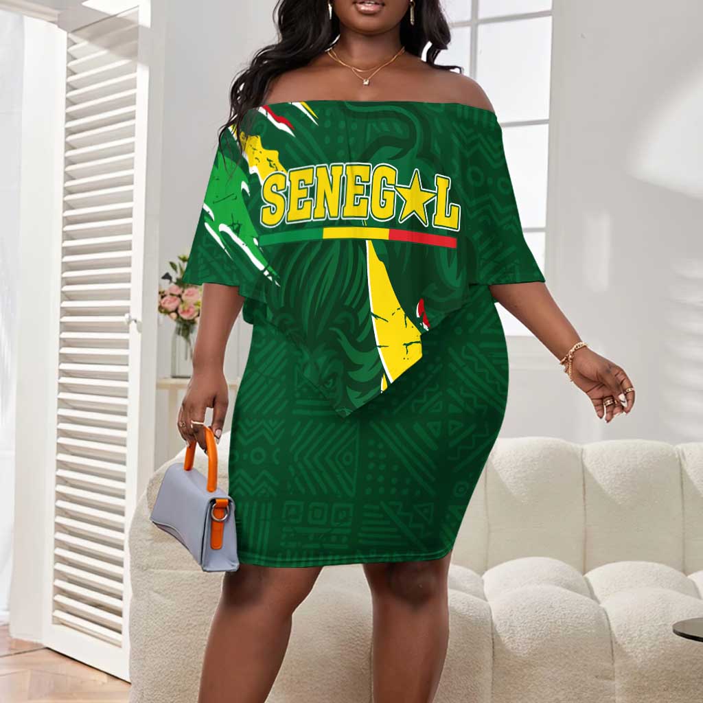 Custom Senegal Football Off Shoulder Short Dress Nations Cup 2024 Tranga Lions LT7