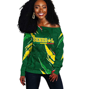 Custom Senegal Football Off Shoulder Sweater Nations Cup 2024 Téranga Lions