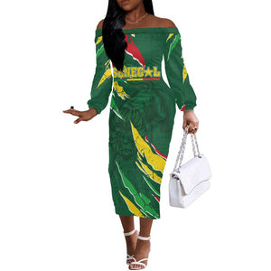 Custom Senegal Football Off The Shoulder Long Sleeve Dress Nations Cup 2024 Téranga Lions