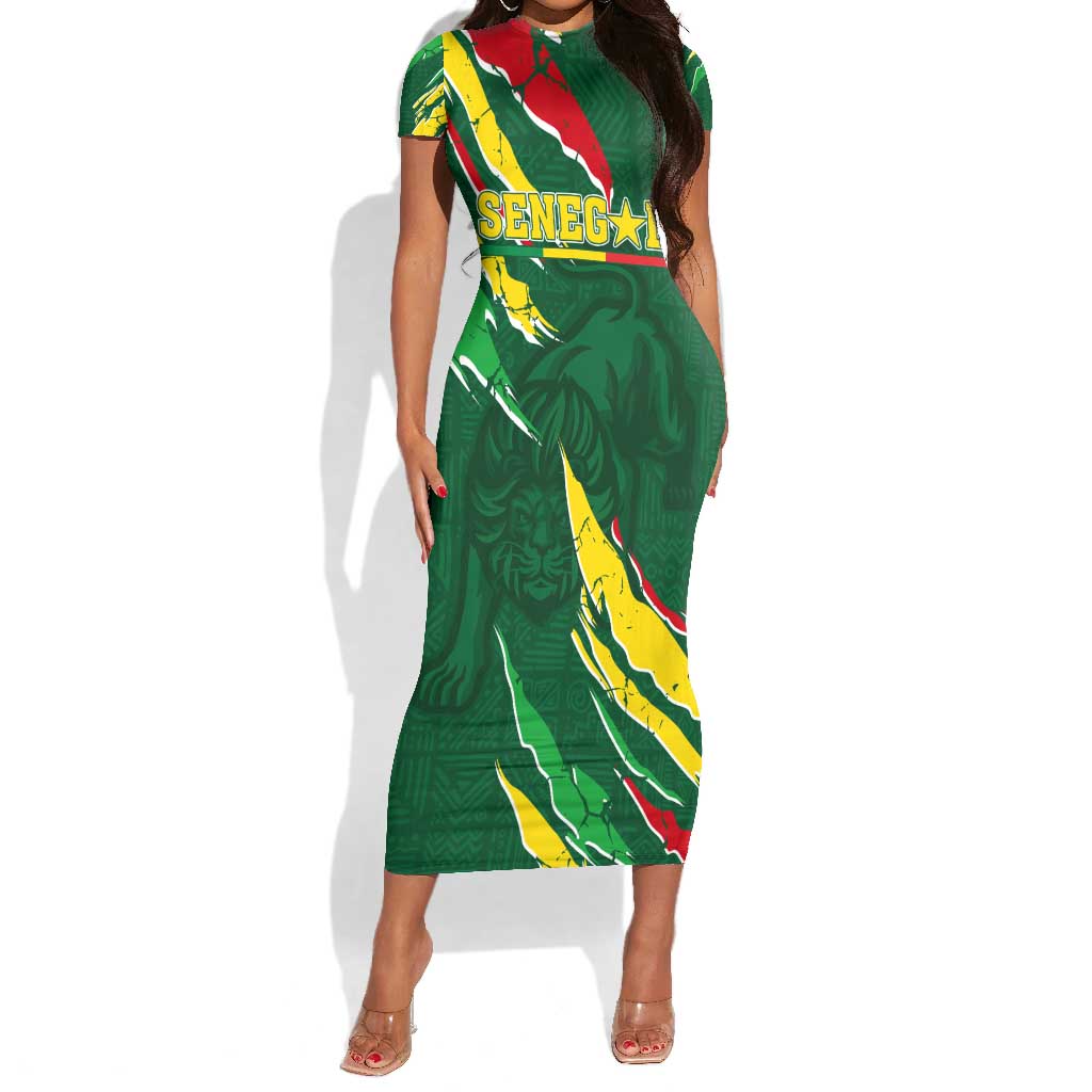 Custom Senegal Football Short Sleeve Bodycon Dress Nations Cup 2024 Téranga Lions