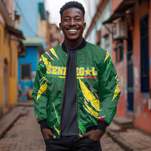 Custom Senegal Football Sleeve Zip Bomber Jacket Nations Cup 2024 Téranga Lions