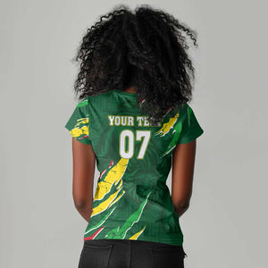 Custom Senegal Football Women V-Neck T-Shirt Nations Cup 2024 Téranga Lions