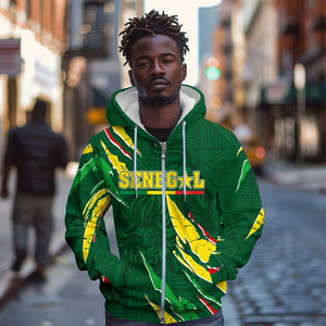 Custom Senegal Football Zip Hoodie Nations Cup 2024 Téranga Lions