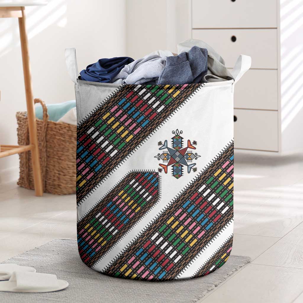 Habesha Kemis Inspired Tilet Pattern Laundry Basket White