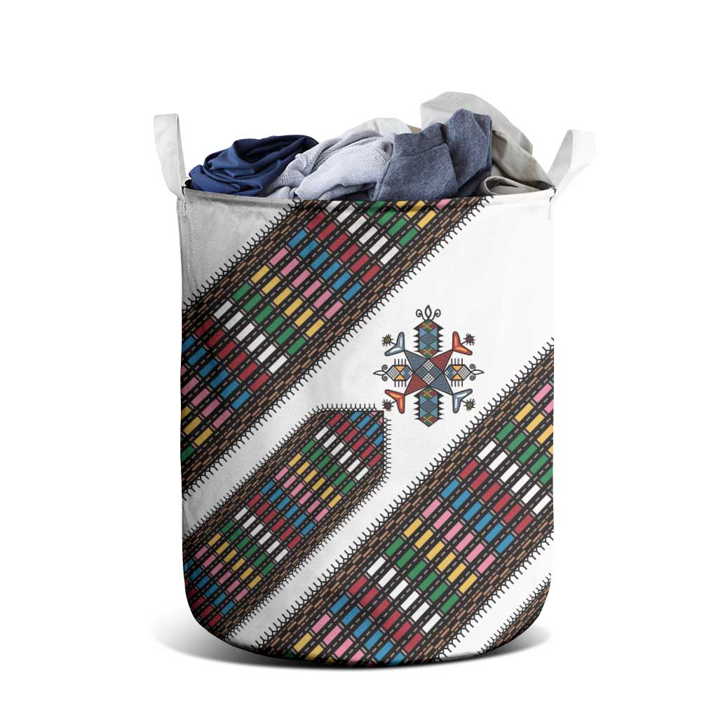 Habesha Kemis Inspired Tilet Pattern Laundry Basket White