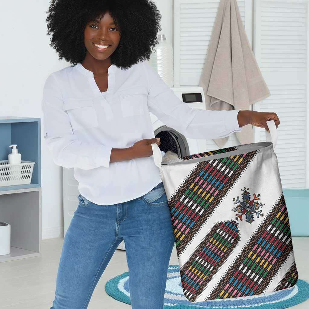Habesha Kemis Inspired Tilet Pattern Laundry Basket White